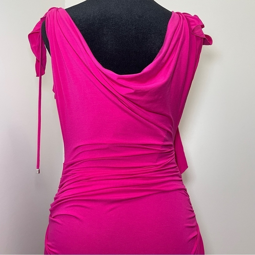 NEW! THE ATTICO- Plunge Neck Mini Dress Fushica Size Small Hot Pink - Picture 10 of 13